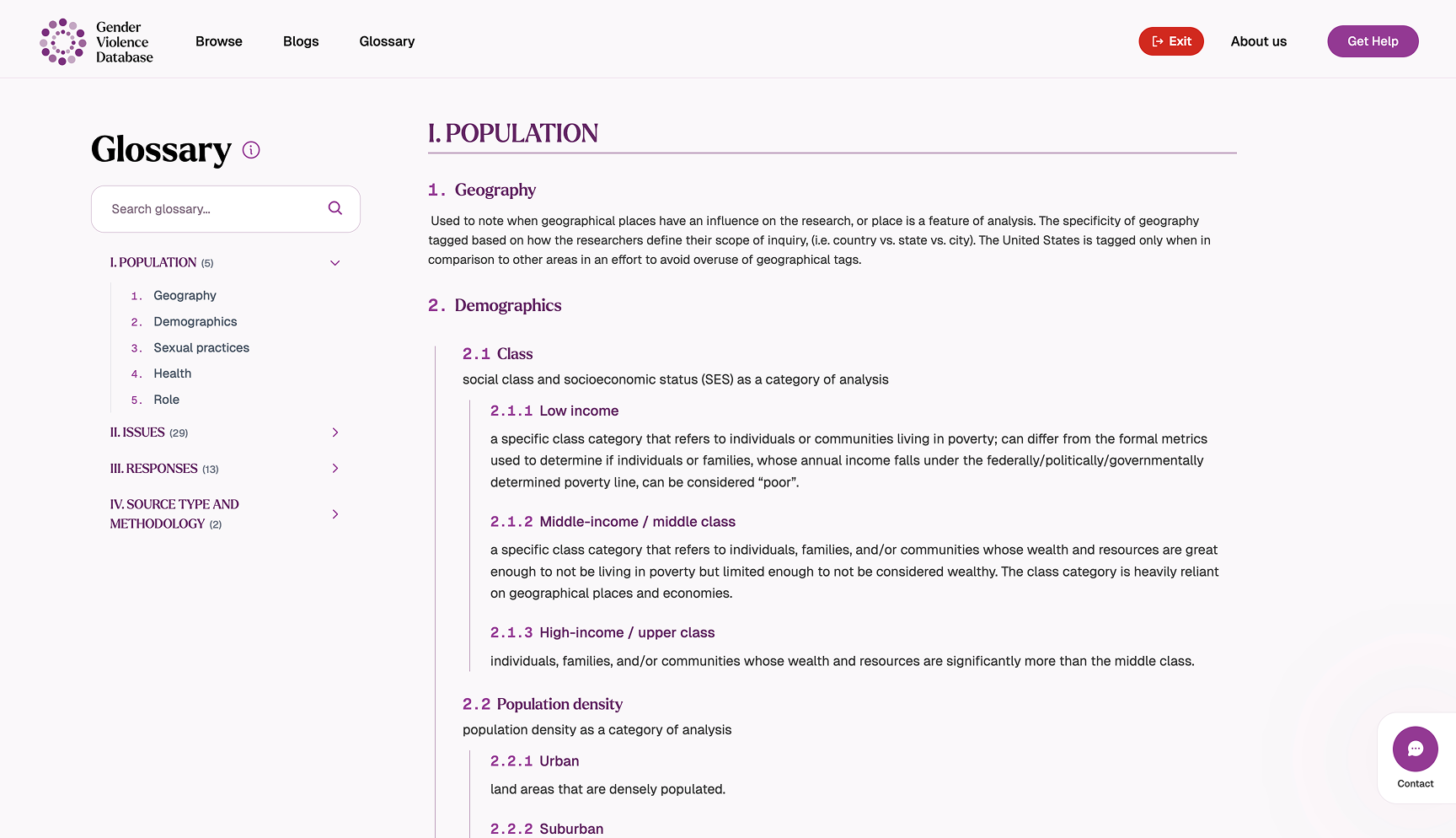 Redesigned Gender Violence Database glossary